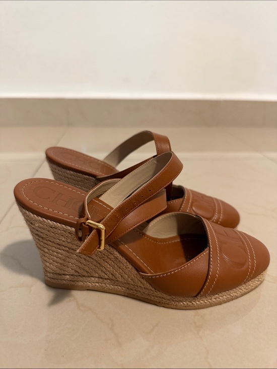 Carolina Herrera Shoes - Carolina Herrera Cognac Leather Espadrille Sandals with Ankle Straps